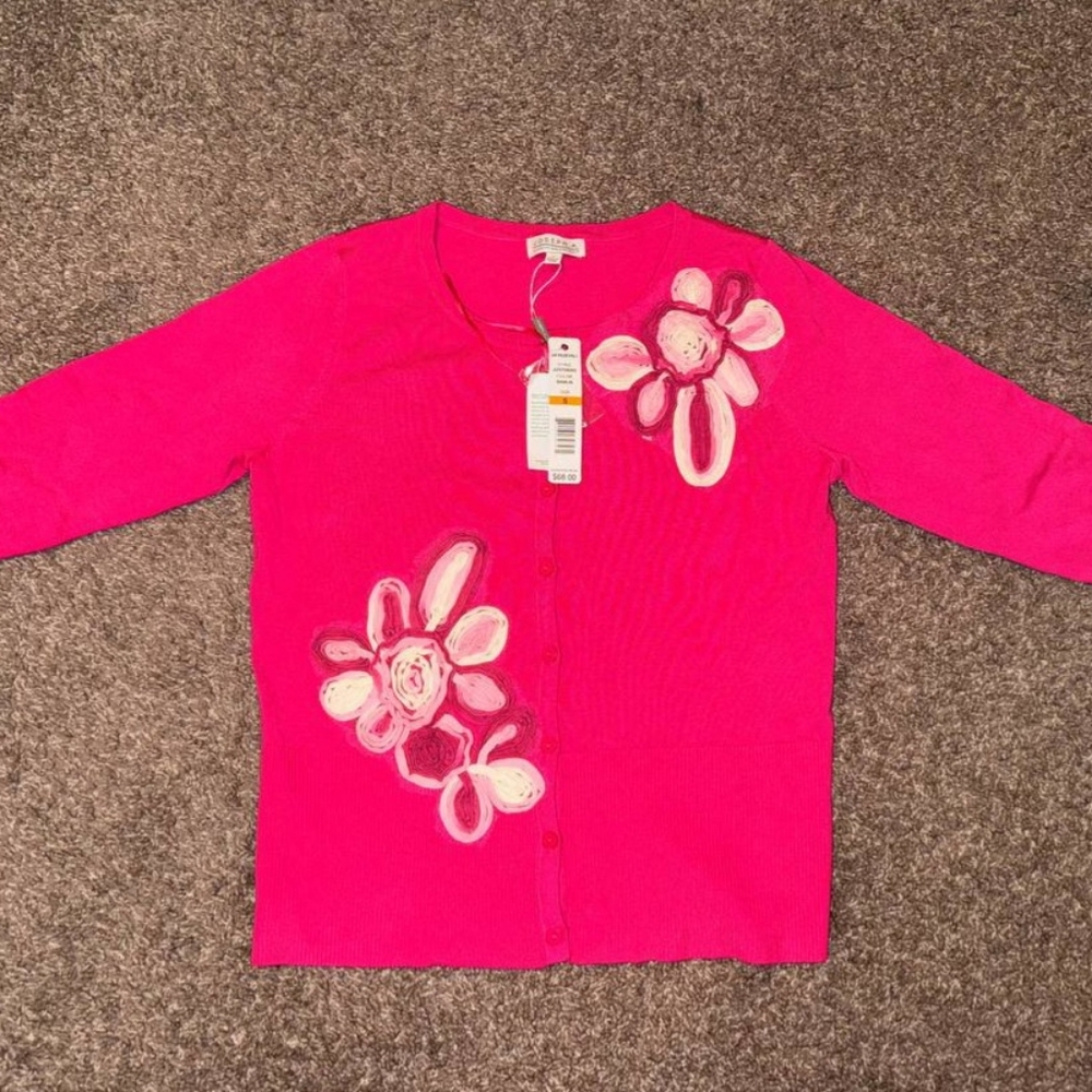 Joseph A. New Womens Pink with Flowers 3/4 sleeved Cardigan  size S